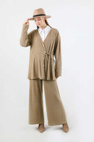Bağlamalı Örme Hırka Takım Camel - 1
