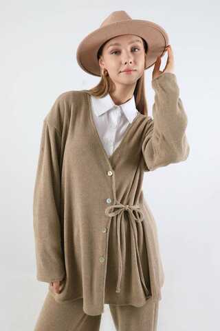 Bağlamalı Örme Hırka Takım Camel - 2