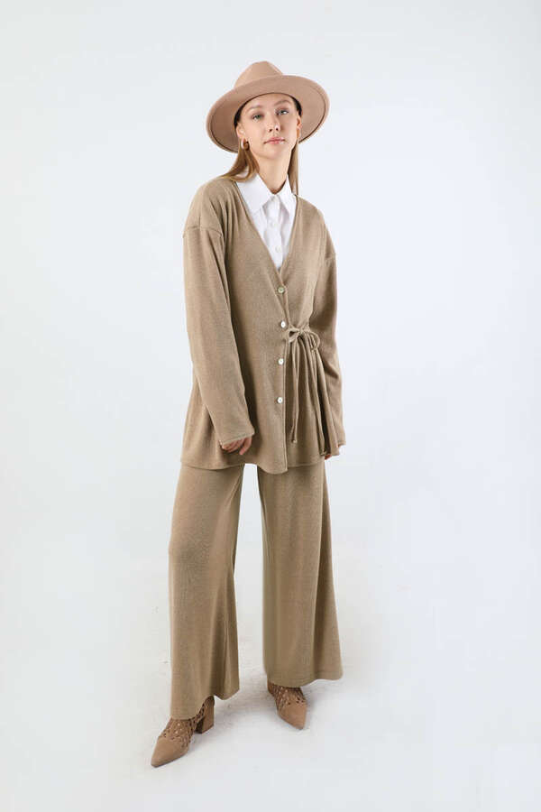 Bağlamalı Örme Hırka Takım Camel - 5