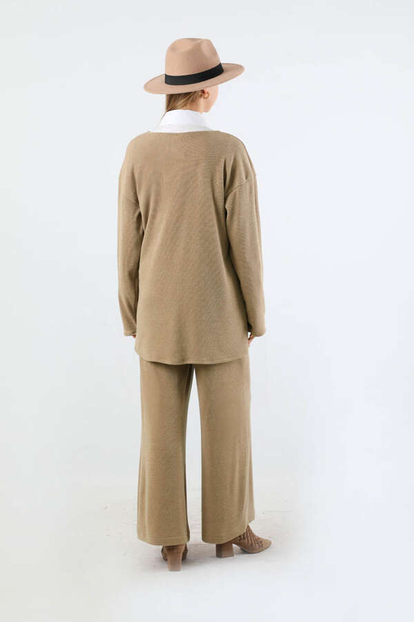 Bağlamalı Örme Hırka Takım Camel - 6