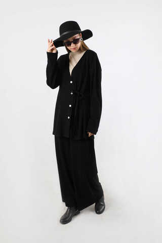 Bağlamalı Örme  Hırka Takım Siyah - 1