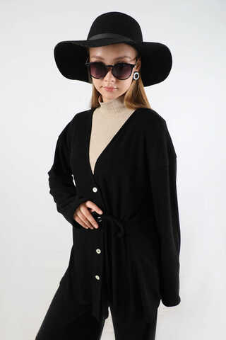 Bağlamalı Örme  Hırka Takım Siyah - 2