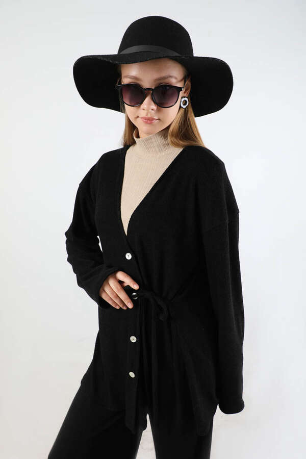 Bağlamalı Örme  Hırka Takım Siyah - 2