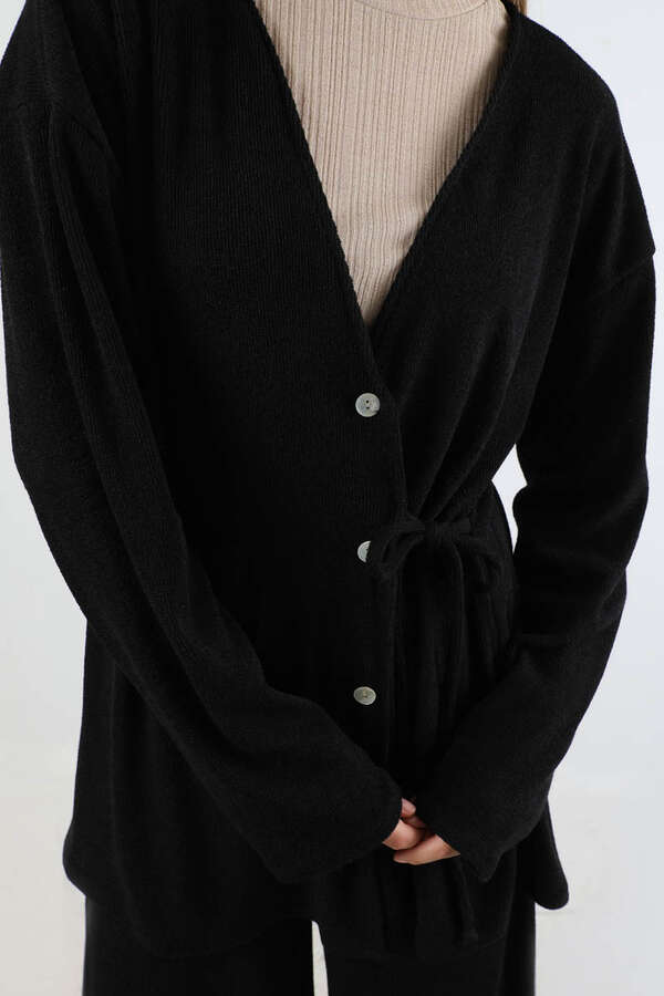 Bağlamalı Örme  Hırka Takım Siyah - 4