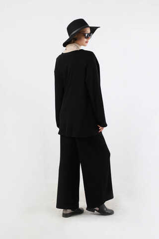 Bağlamalı Örme  Hırka Takım Siyah - 6