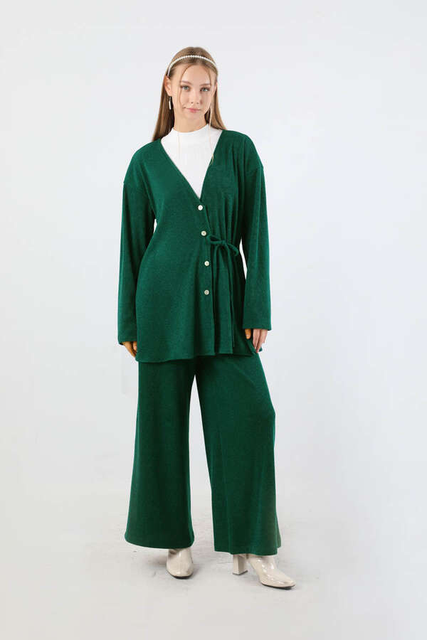 Bağlamalı Örme  Hırka Takım Yeşil - 1