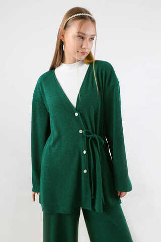 Bağlamalı Örme  Hırka Takım Yeşil - 2