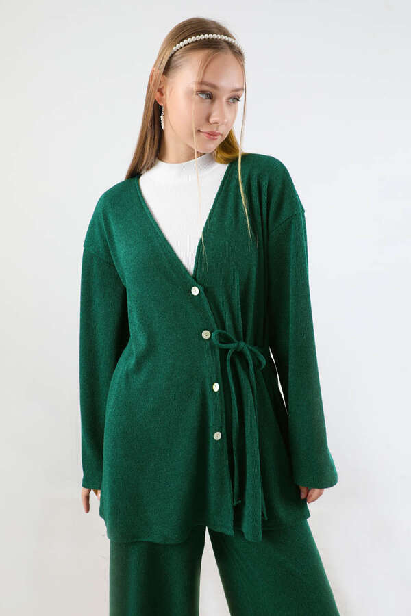 Bağlamalı Örme  Hırka Takım Yeşil - 2