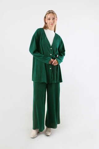 Bağlamalı Örme  Hırka Takım Yeşil - 3