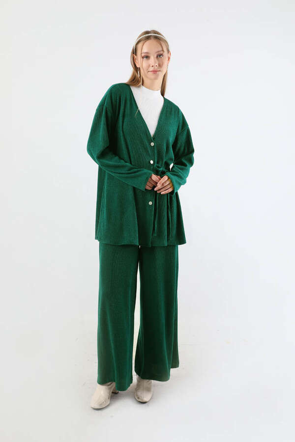 Bağlamalı Örme  Hırka Takım Yeşil - 5