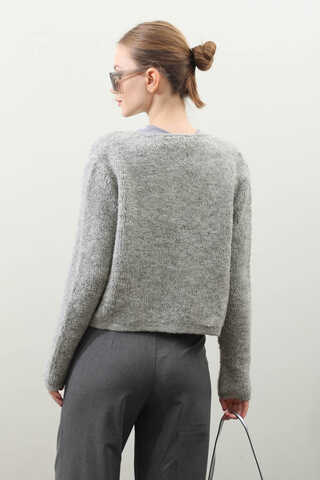 Bağlamalı Peluş Triko Kazak Gri - 7