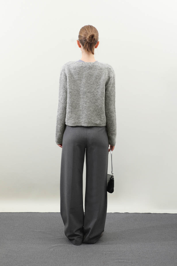 Bağlamalı Peluş Triko Kazak Gri - 6