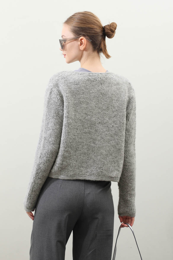 Bağlamalı Peluş Triko Kazak Gri - 7