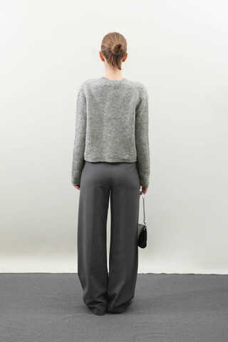 Bağlamalı Peluş Triko Kazak Gri - 6