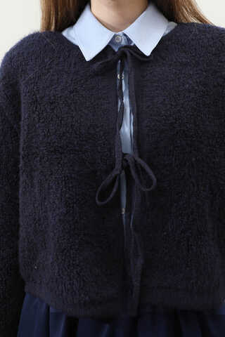 Bağlamalı Peluş Triko Kazak Lacivert - 6