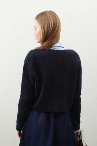 Bağlamalı Peluş Triko Kazak Lacivert - 8