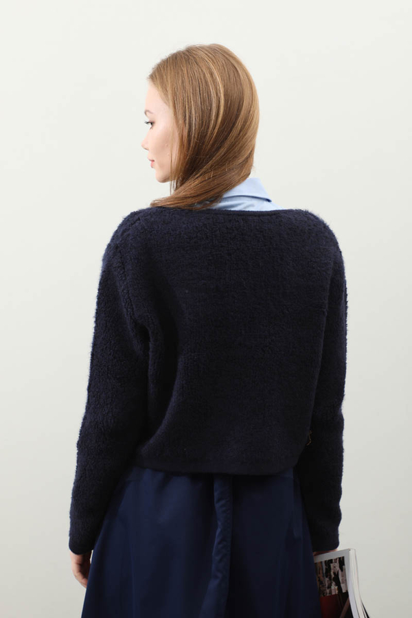 Bağlamalı Peluş Triko Kazak Lacivert - 8