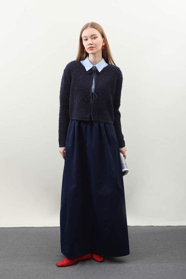 Bağlamalı Peluş Triko Kazak Lacivert - 2