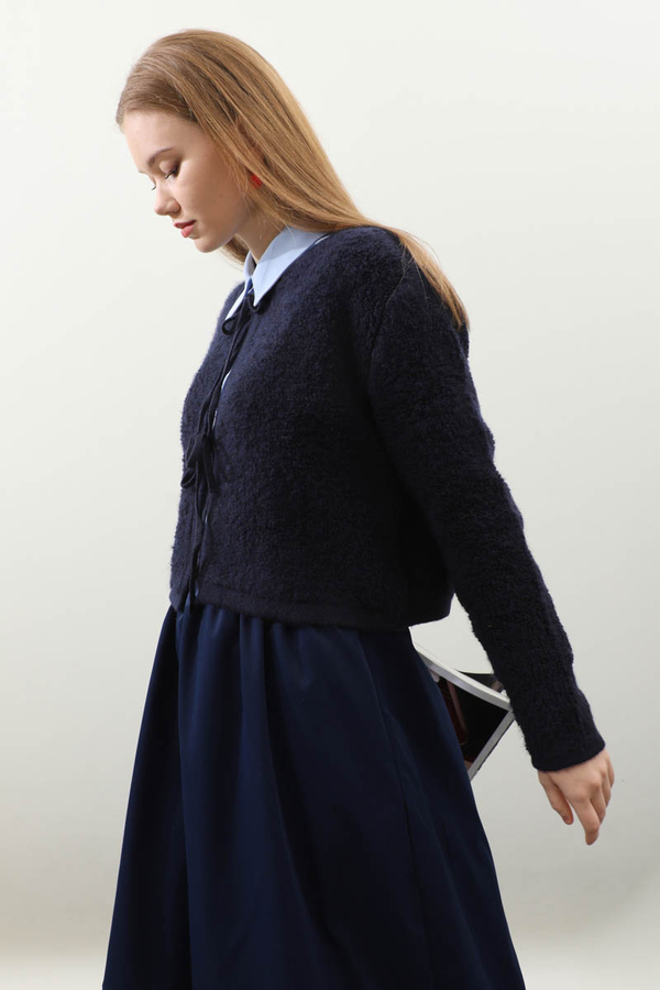 Bağlamalı Peluş Triko Kazak Lacivert - 3