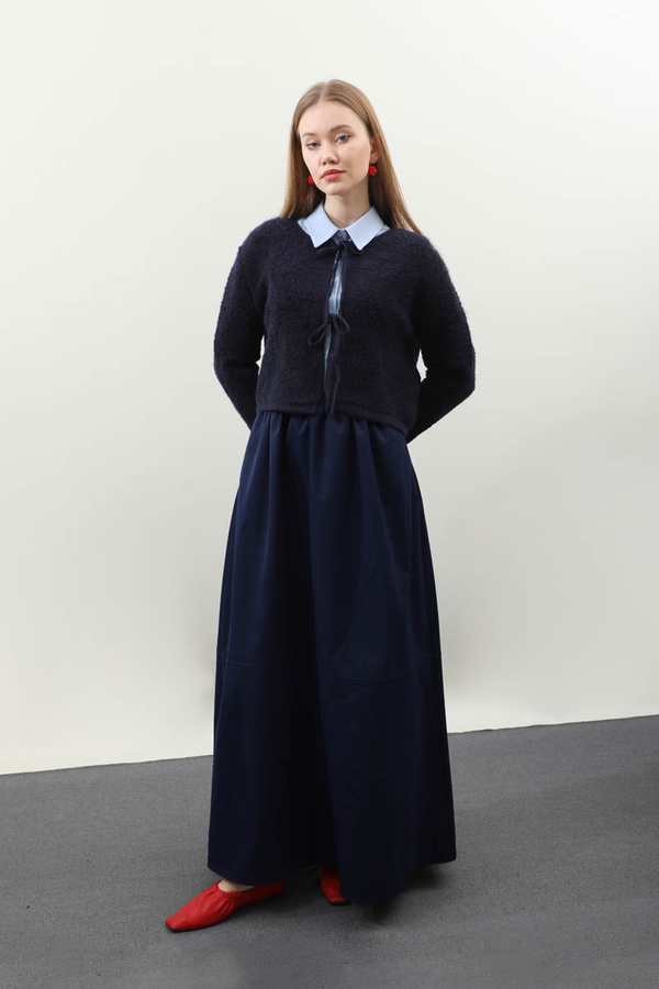 Bağlamalı Peluş Triko Kazak Lacivert - 4