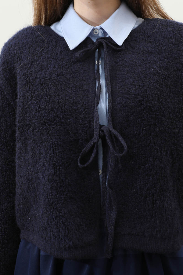 Bağlamalı Peluş Triko Kazak Lacivert - 6