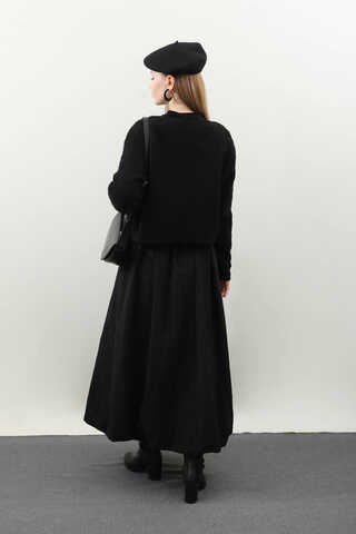 Bağlamalı Peluş Triko Kazak Siyah - 7