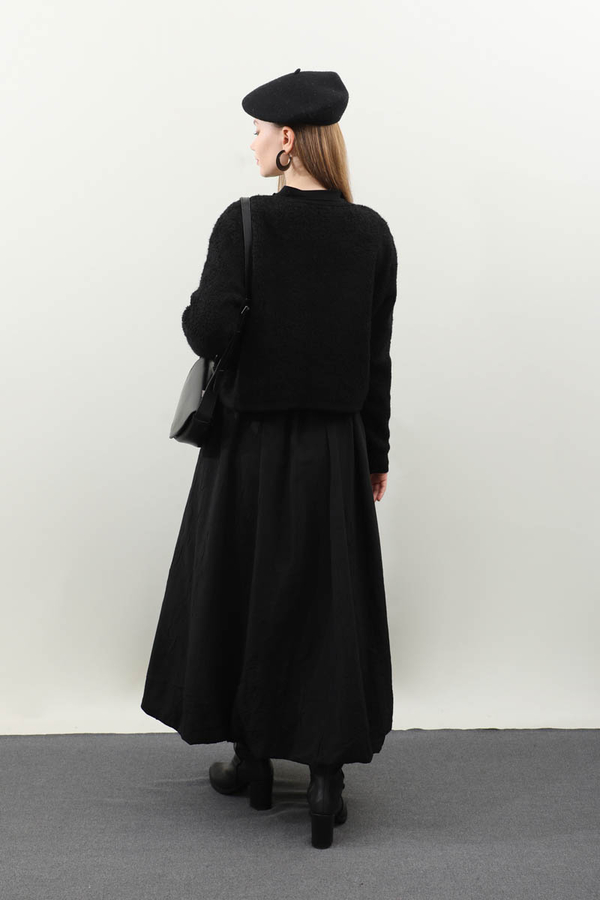 Bağlamalı Peluş Triko Kazak Siyah - 7