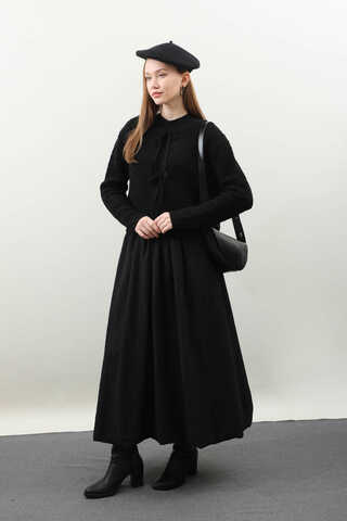 Bağlamalı Peluş Triko Kazak Siyah - 2