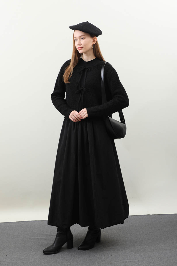 Bağlamalı Peluş Triko Kazak Siyah - 2