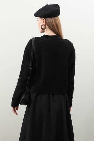 Bağlamalı Peluş Triko Kazak Siyah - 6