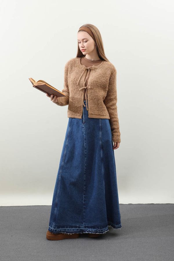 Bağlamalı Peluş Triko Kazak Taba - 2