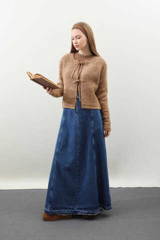 Bağlamalı Peluş Triko Kazak Taba - 2