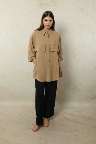 Bağlamalı Tunik Gömlek Bej - 1