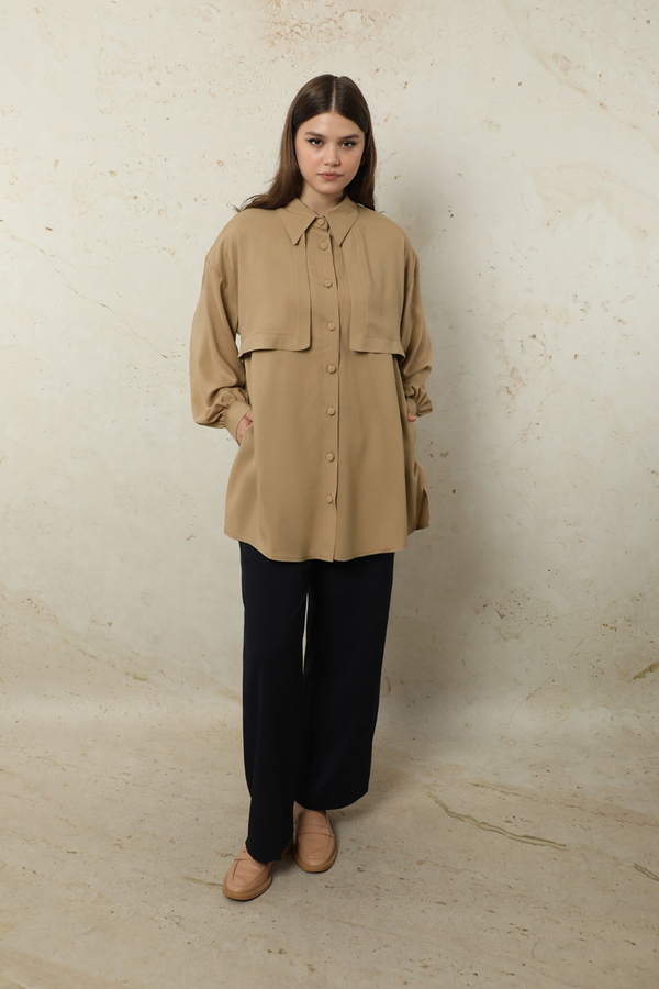 Bağlamalı Tunik Gömlek Bej - 1