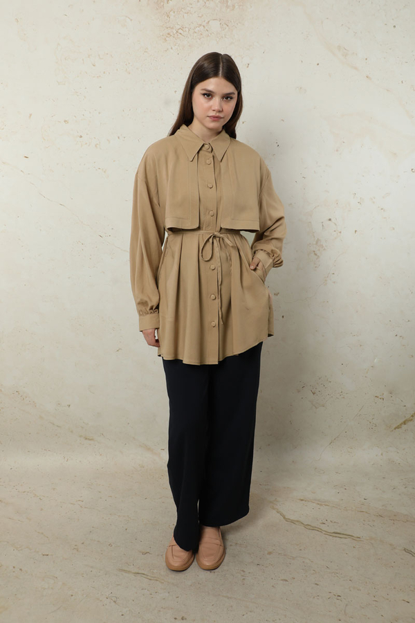 Bağlamalı Tunik Gömlek Bej - 2