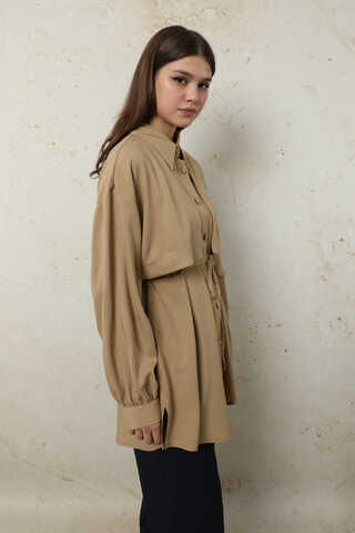 Bağlamalı Tunik Gömlek Bej - 4