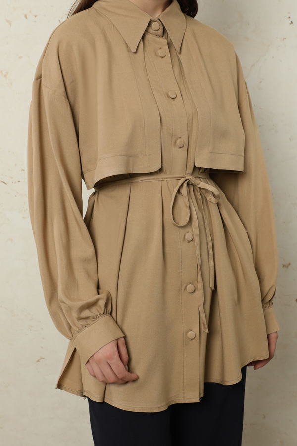 Bağlamalı Tunik Gömlek Bej - 6