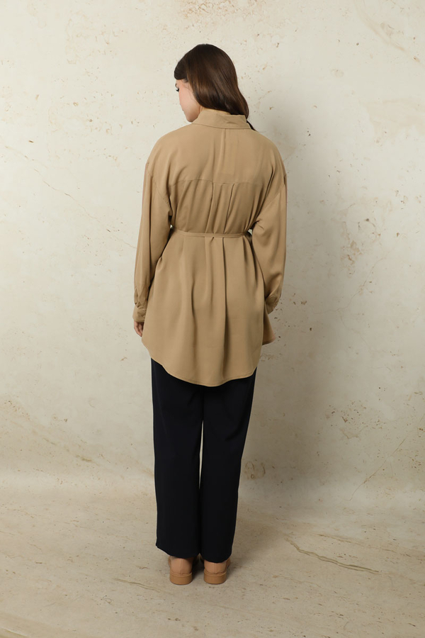 Bağlamalı Tunik Gömlek Bej - 8