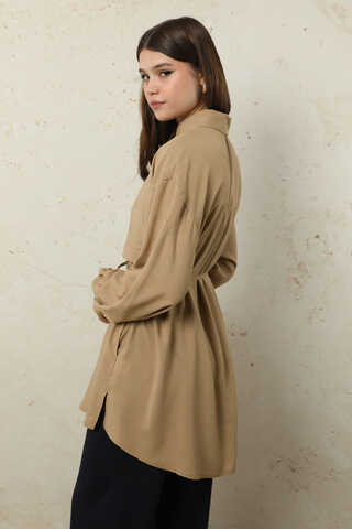 Bağlamalı Tunik Gömlek Bej - 7