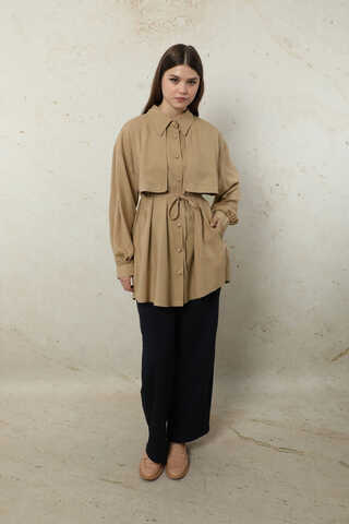 Bağlamalı Tunik Gömlek Bej - 2