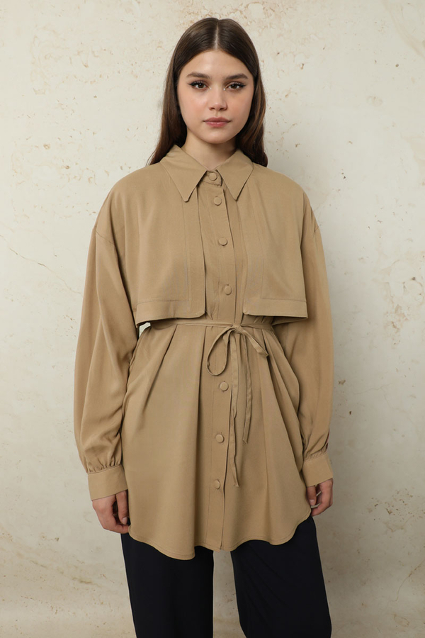 Bağlamalı Tunik Gömlek Bej - 3