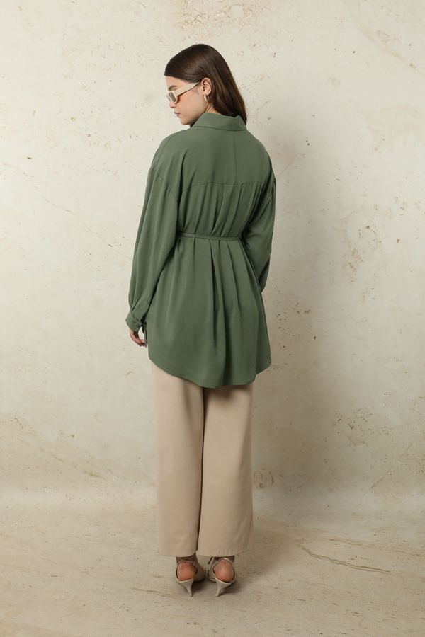 Bağlamalı Tunik Gömlek Haki - 9