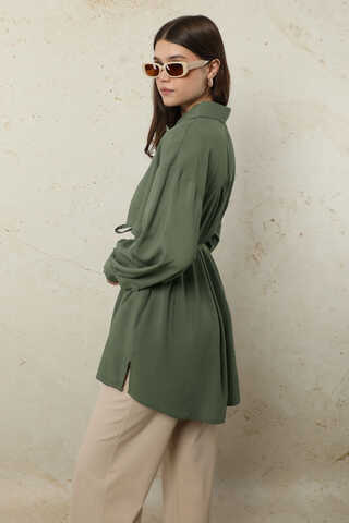 Bağlamalı Tunik Gömlek Haki - 8