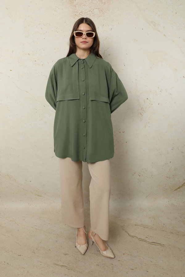 Bağlamalı Tunik Gömlek Haki - 3