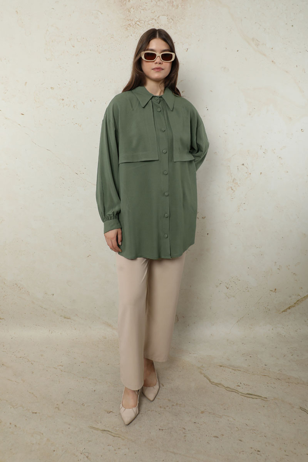 Bağlamalı Tunik Gömlek Haki - 5