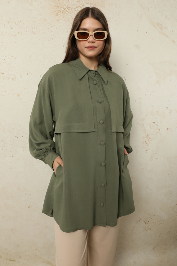 Bağlamalı Tunik Gömlek Haki - 2