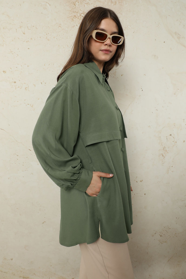 Bağlamalı Tunik Gömlek Haki - 6