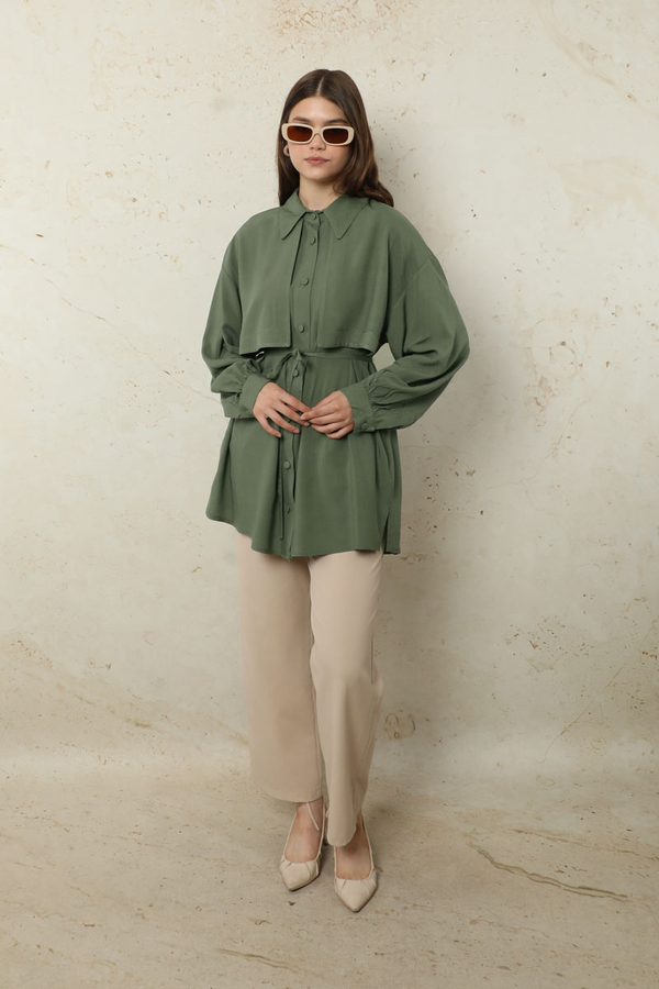 Bağlamalı Tunik Gömlek Haki - 4