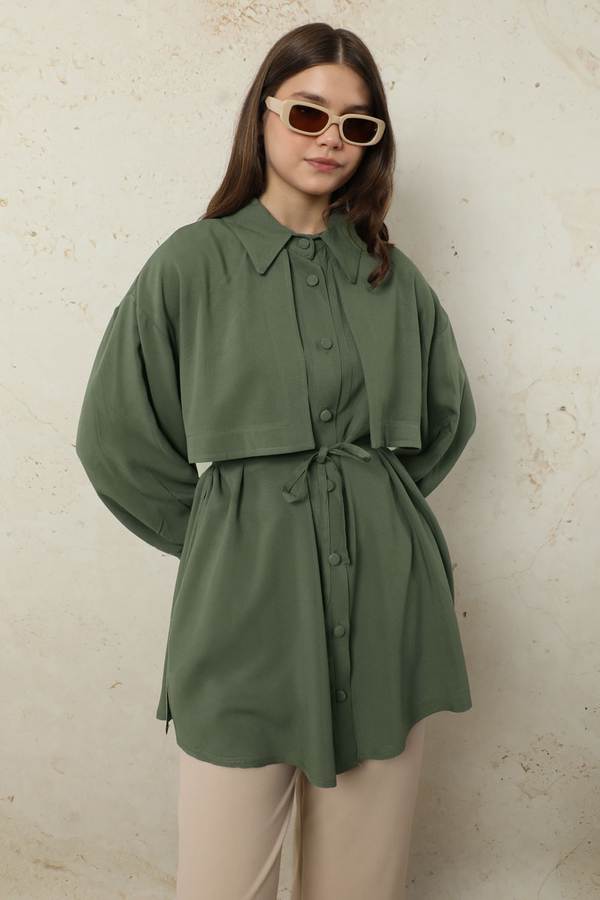 Bağlamalı Tunik Gömlek Haki - 1