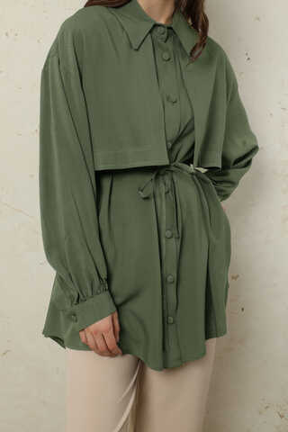 Bağlamalı Tunik Gömlek Haki - 7